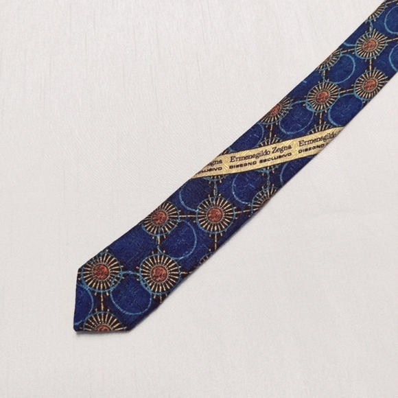 Ermenegildo Zegna Blue & Orange 100% Silk Tie Made in Italy - Picture 6 of 11